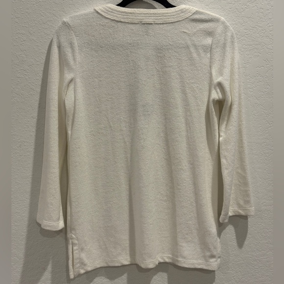 Talbots Cream Long Sleeve Mandarin Collar Top - Picture 3 of 6